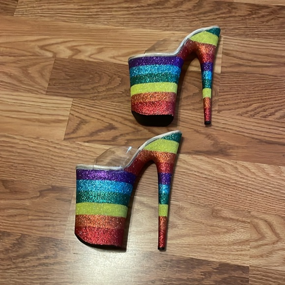 9” Pleaser Heels Rainbow Glitter Heel Size 8” Height 9” - Picture 4 of 6